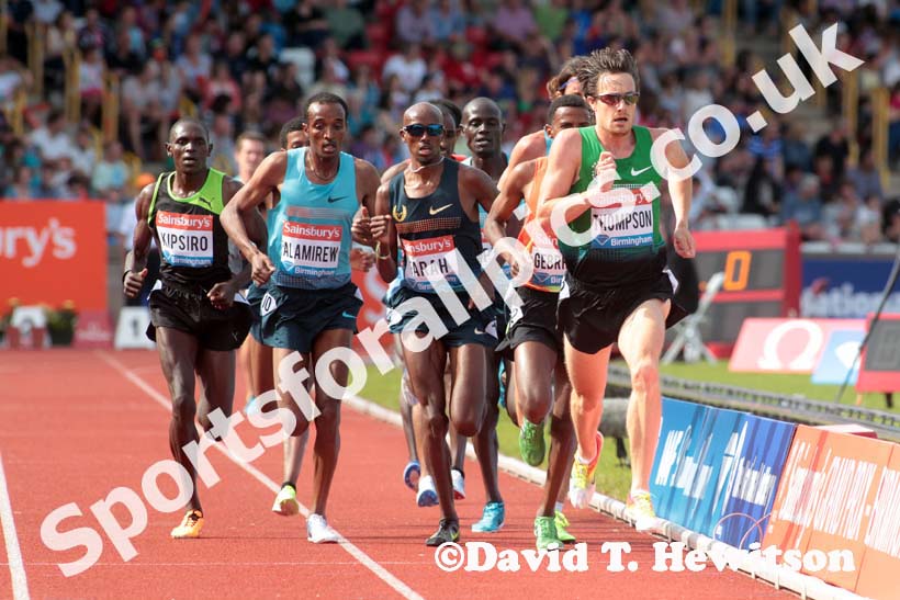 Chris Thompson (GB) leads the 5000 metres at the IAAF Diamond League, Birmingham.